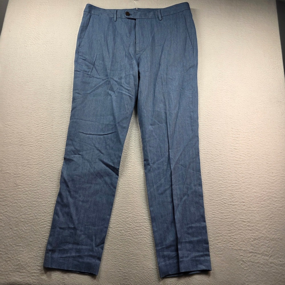 Bonobos Dress Pants Men 36x32 Blue Slim Fit Profila Italia Herringbone Trousers - Picture 2 of 10